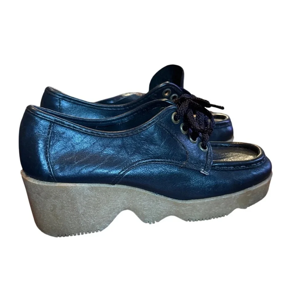 NEW Chandlers Vintage 70s Navy Blue Platform Chunky Heel Oxford Lace‎ Up